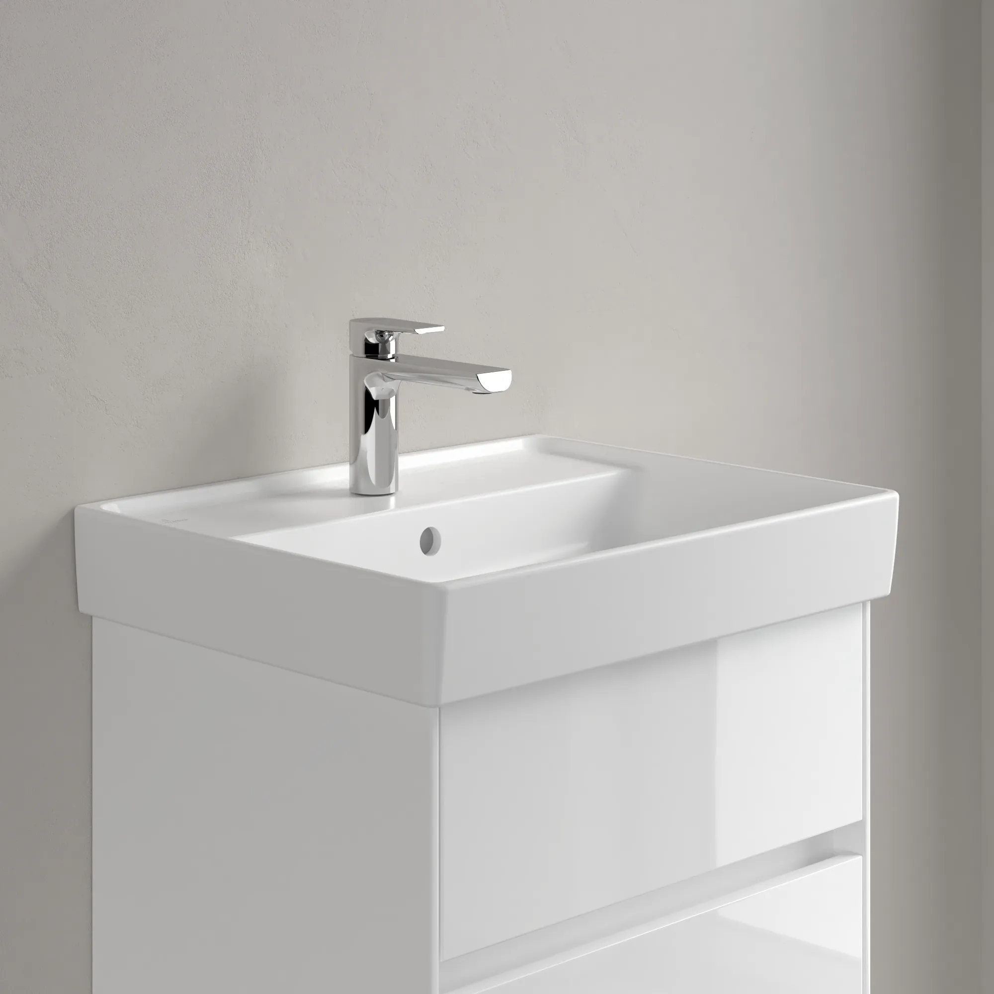 Villeroy & Boch Wandwaschtisch aus TitanCeram „Collaro“ 550 × 440 × 160 mm, mit Hahnlochbohrung, Hahnlochposition mittig in Stone White Villeroy & Boch Wandwaschtisch aus TitanCeram „Collaro“ 550 × 440 × 160 mm, mit Hahnlochbohrung, Hahnlochposition mittig in Stone White