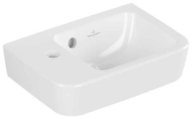 Handwaschbecken Compact „O.novo“, mit Überlauf, rechts, mit Hahnlochbohrung 36 × 25 cm 
