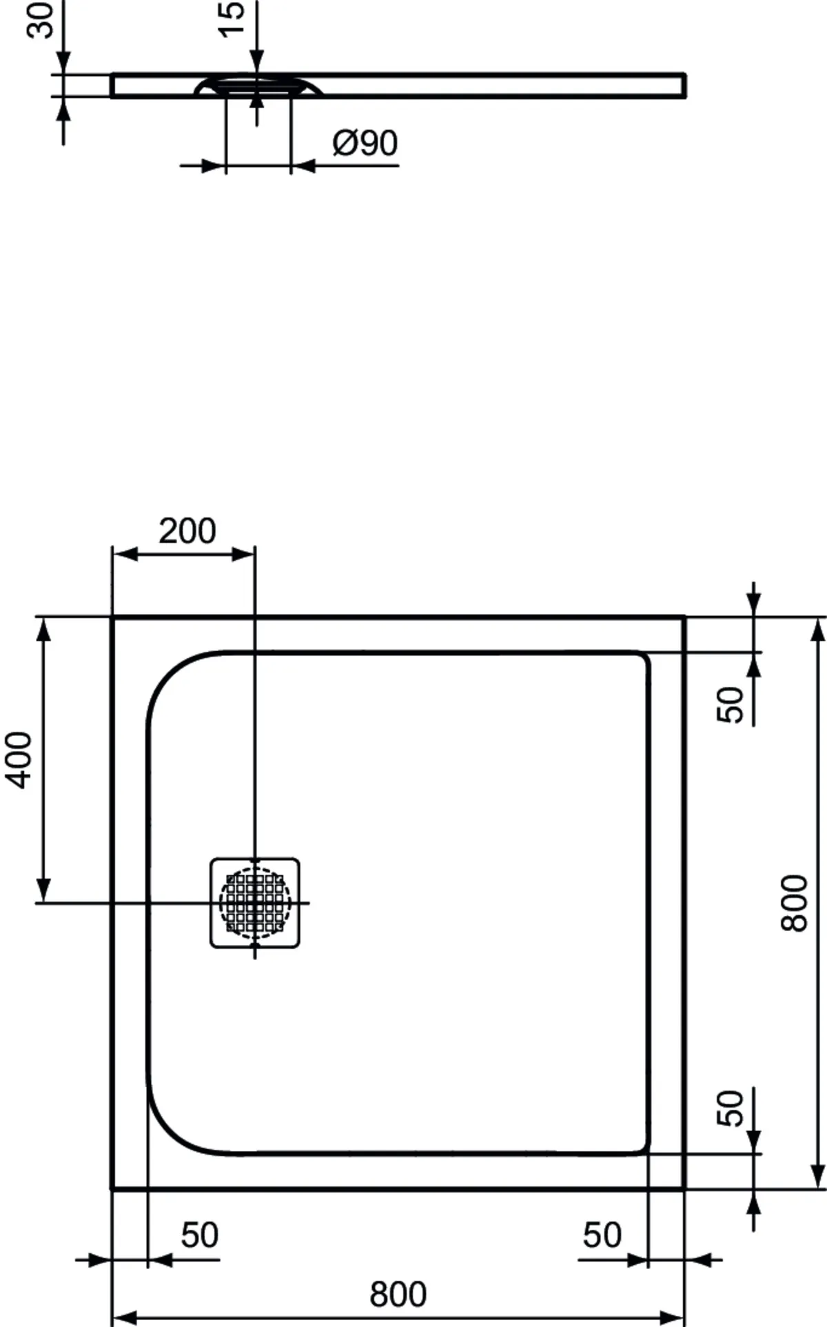 Ideal Standard Duschwanne „UltraFlatS“ 80 × 80 cm in Carraraweiß