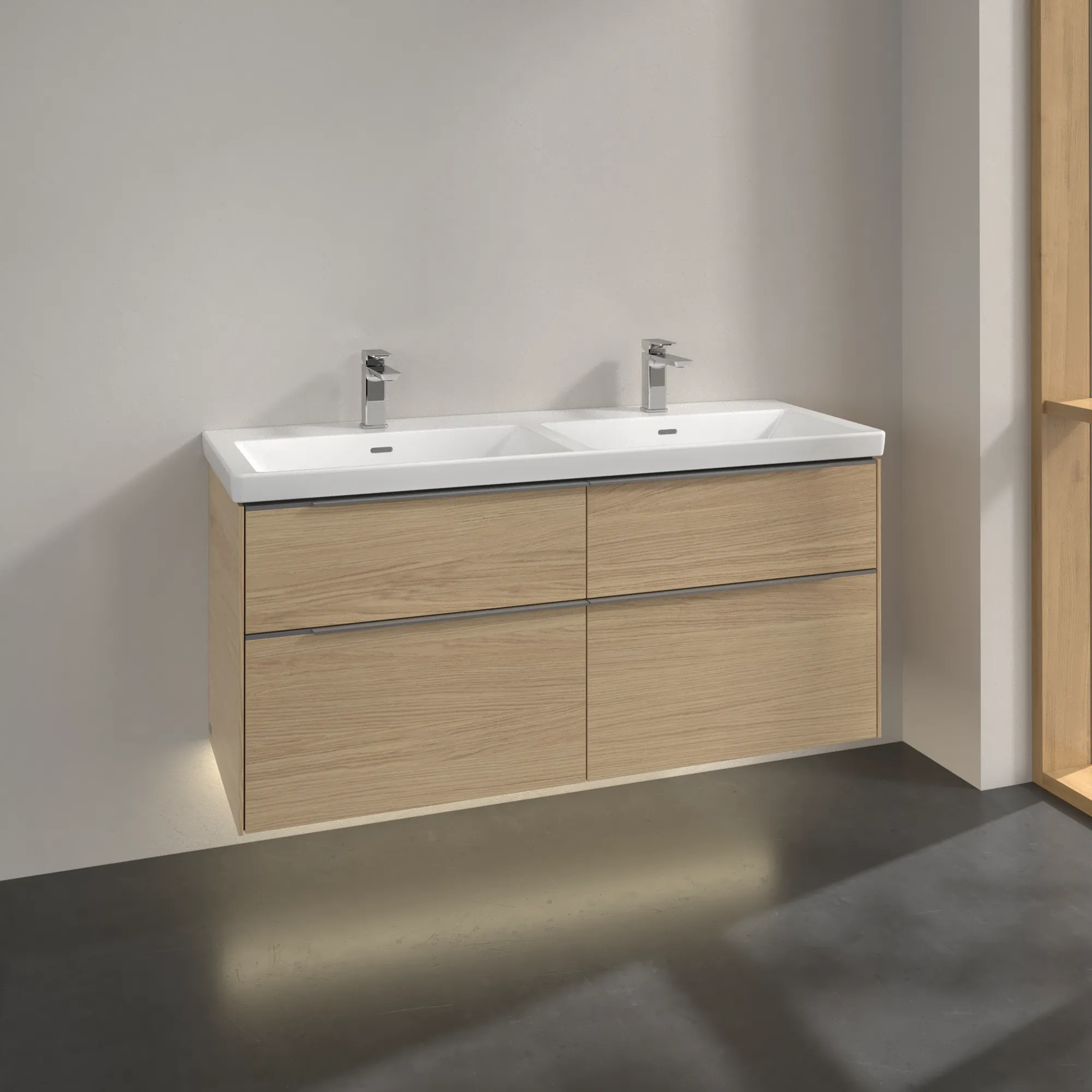 Villeroy & Boch Waschtischunterschrank „Subway 3.0“ für Schrank-Doppelwaschtisch 1272 × 576 × 478 mm Nordic Oak, für links und rechts