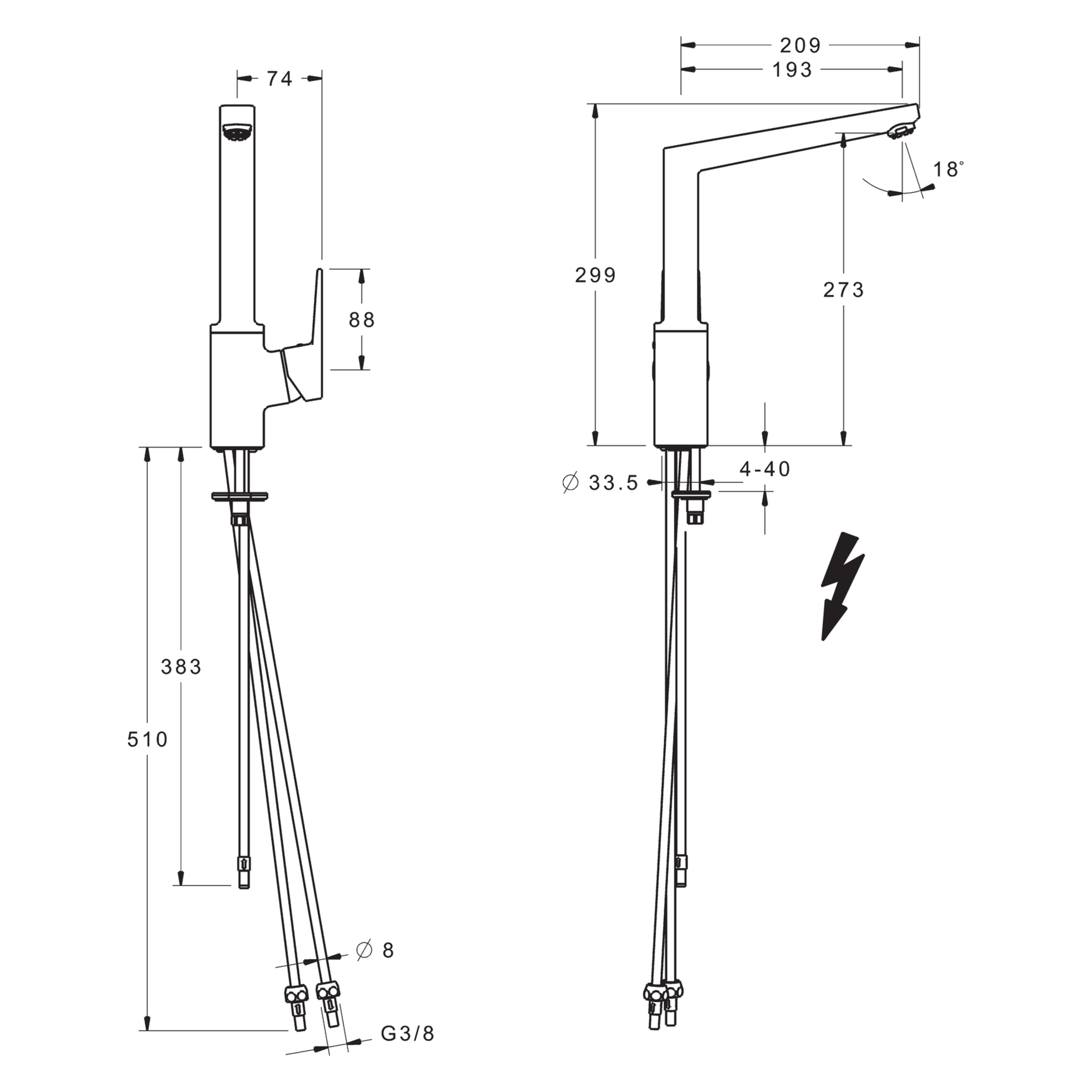 Hansa Einhand-Küchenarmatur Niederdruck „Twist“ Ausladung 193 mm in chrom Hansa Einhand-Küchenarmatur Niederdruck „Twist“ Ausladung 193 mm in chrom
