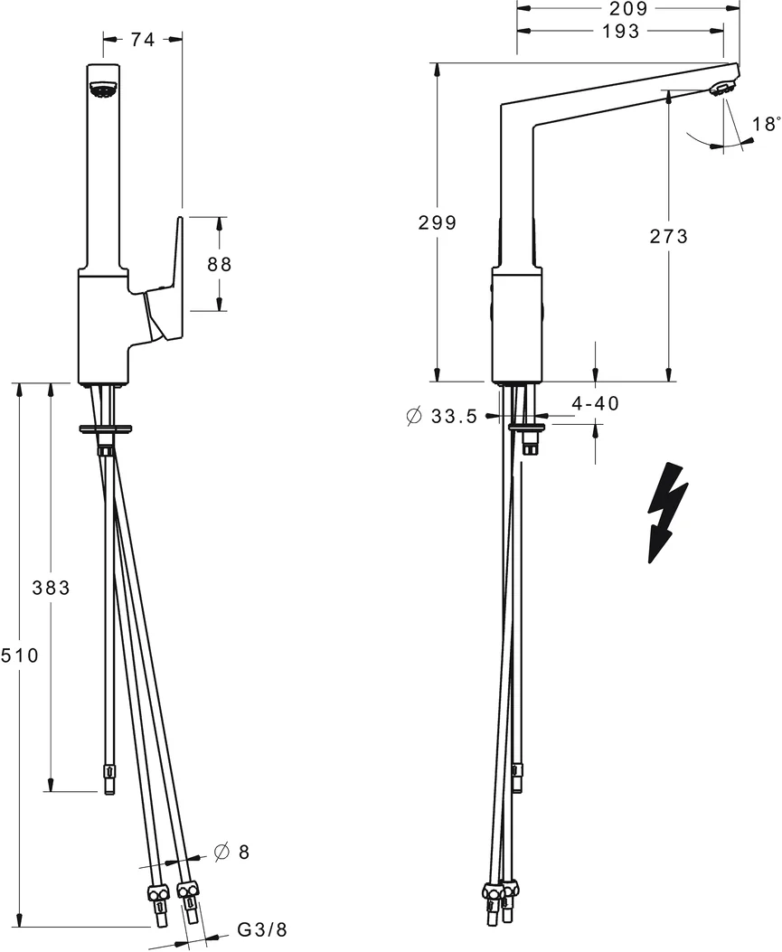 HansaTWIST Einhebelmischer Küchenarmatur, Niederdruck, Chrom, DN15
