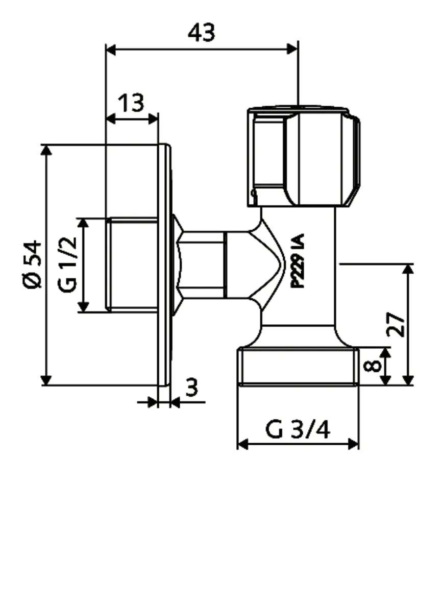 Geräteanschlussventil, platzsparend, DN 15 G 1/2 AG, DN 20 G 3/4 AG, chrom