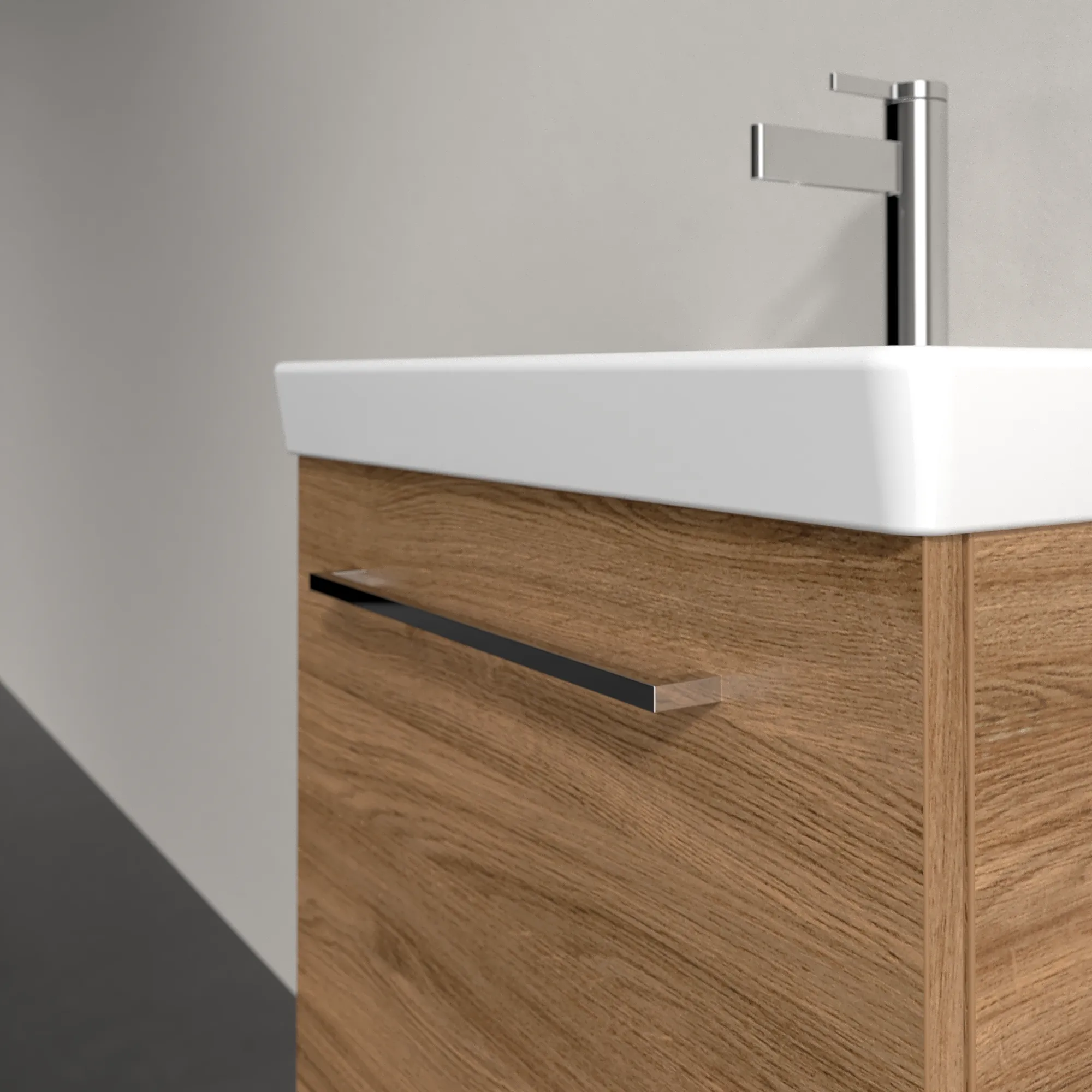 Villeroy & Boch Waschtischunterschrank mit Tür „Avento“ für Schrankwaschtisch 530 × 514 × 352 mm Kansas Oak, Anschlag rechts, Soft Closing, 1 Tür