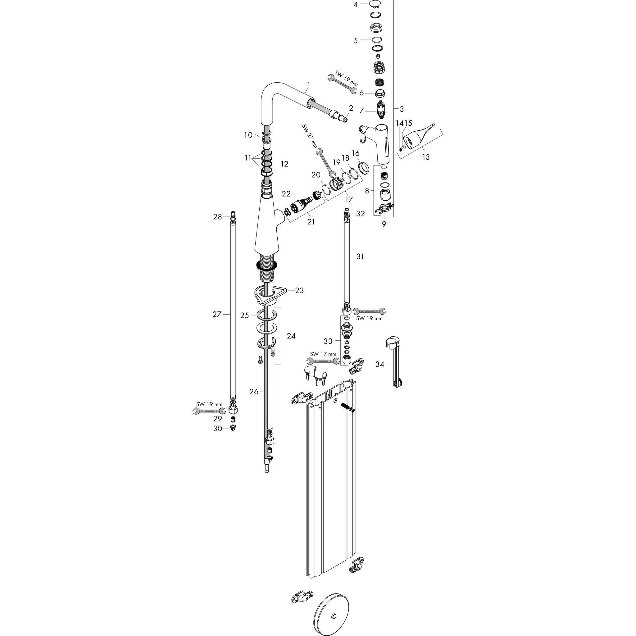 Spültischmischer 240 Metris Select M71 Ausziehbrause 2jet sBox chrom
