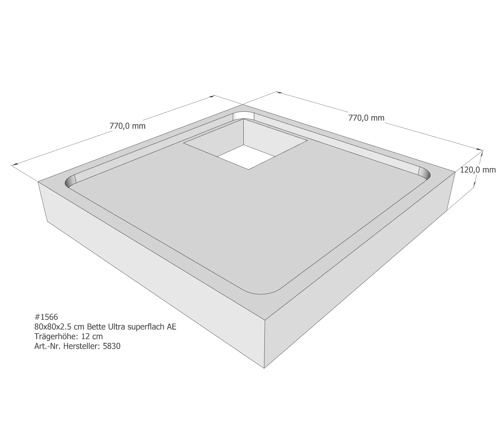 Duschwannenträger für Bette Ultra (superflach) 80 × 80 × 2,5 cm Breite: 80 cm / Länge: 80 cm