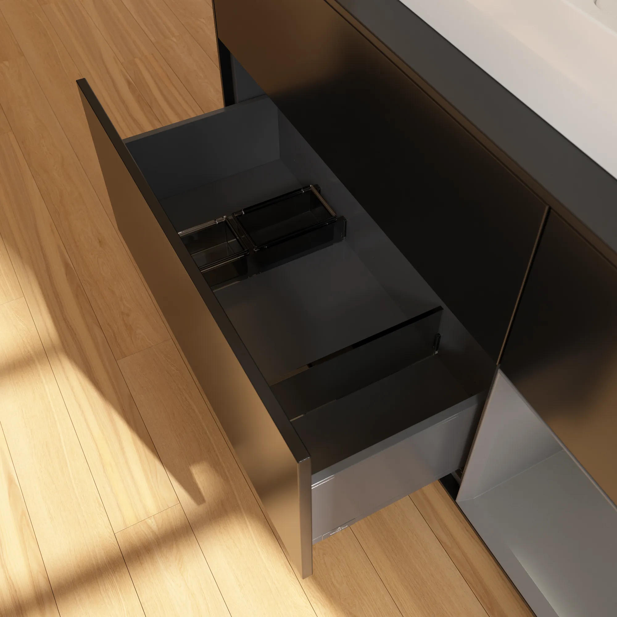 Villeroy & Boch Waschtischunterschrank „Finion“ für Schrankwaschtisch 1200 × 603 × 501 mm Black Matt Lacquer, für Becken mittig Villeroy & Boch Waschtischunterschrank „Finion“ für Schrankwaschtisch 1200 × 603 × 501 mm Black Matt Lacquer, für Becken mittig