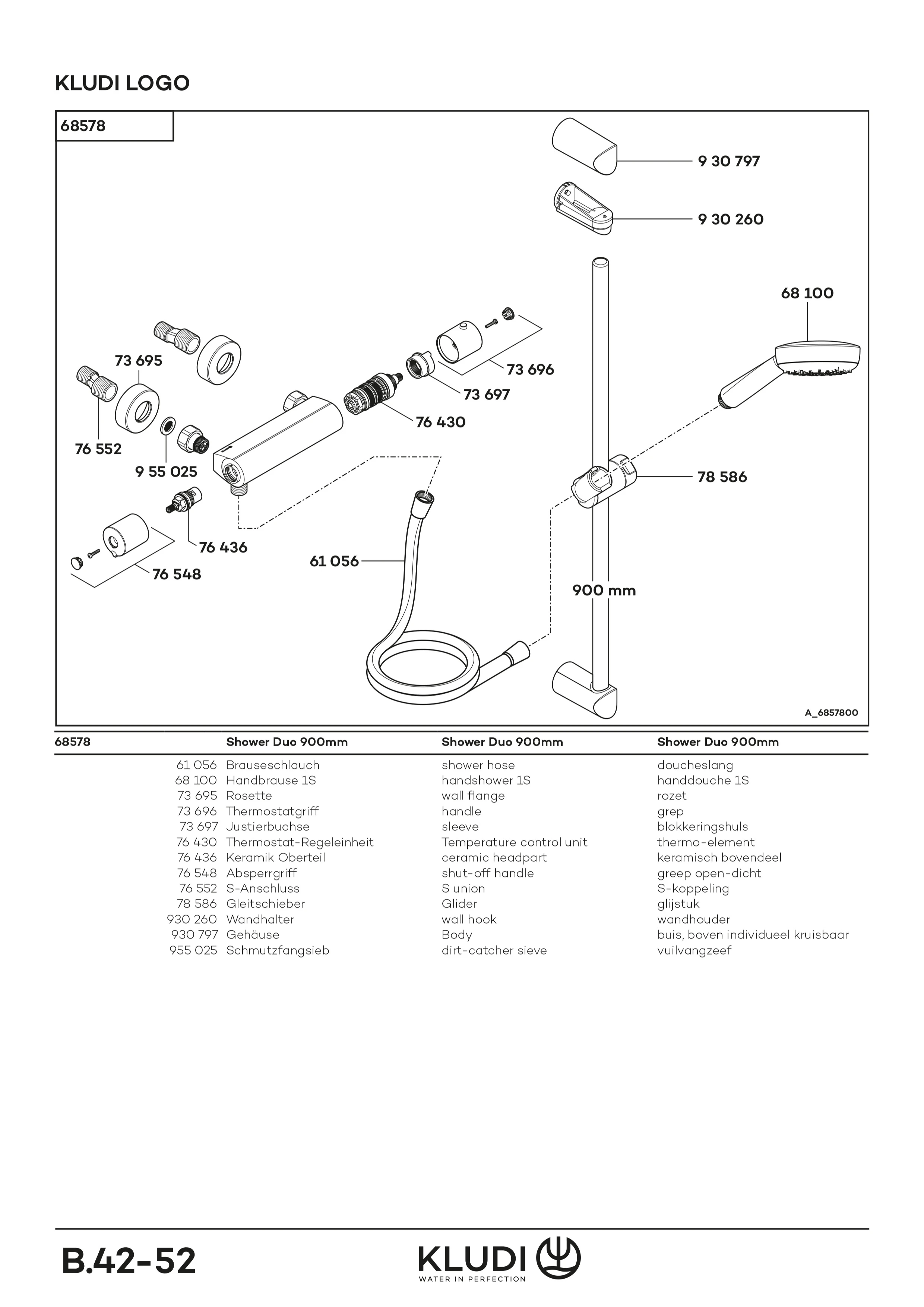 LOGO Shower-Duo 1S Wandstange L=900mm chrom