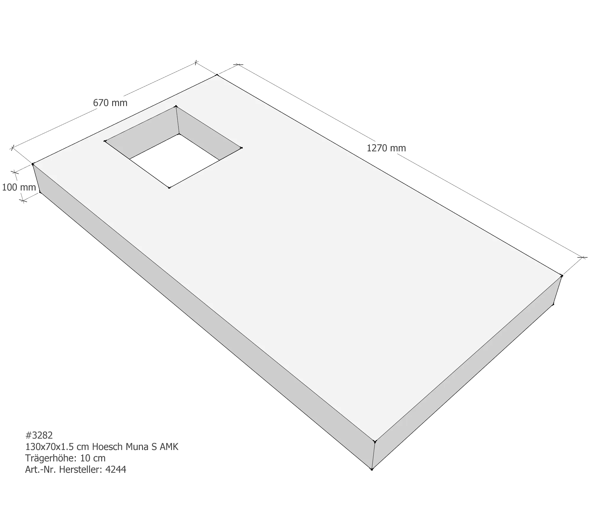 Duschwannenträger passend für Hoesch Muna S 130 × 70 × 1,5 cm