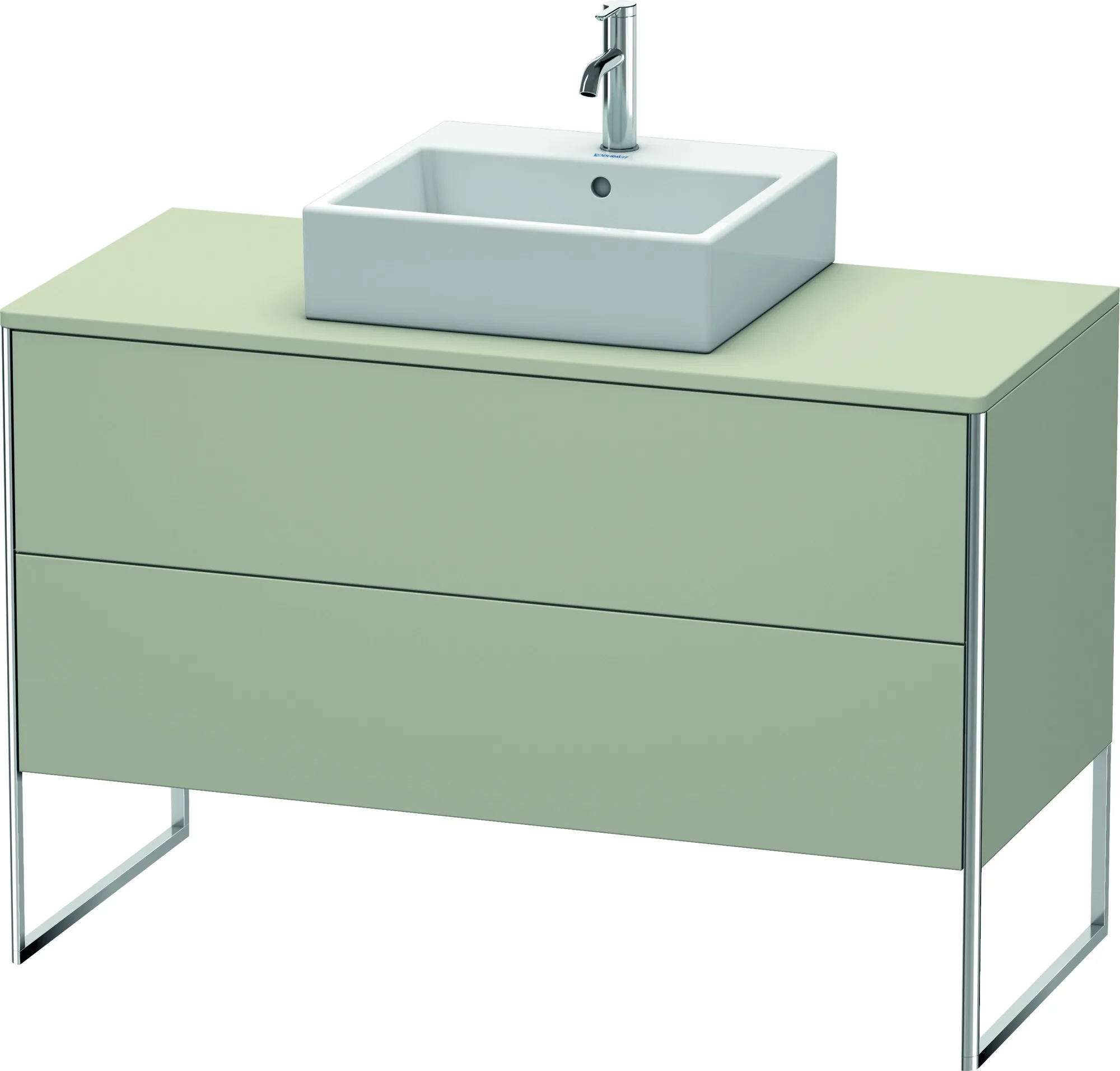 Duravit Waschtischunterschrank bodenstehend „XSquare“ 120 × 77,8 × 54,8 cm Taupe Seidenmatt Becken: mittig / Front- & Korpusfarbe: Taupe Seidenmatt / Größe: 120 × 54,8 × 77,8 cm / Oberfläche: Lack / Profile: Chrom / Schubladen: 2