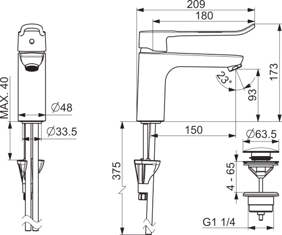 Einhand-Waschtischarmatur Bedienungshebel lang „Clinica“ Ausladung 150 mm in Chrom Einhand-Waschtischarmatur Bedienungshebel lang „Clinica“ Ausladung 150 mm in Chrom
