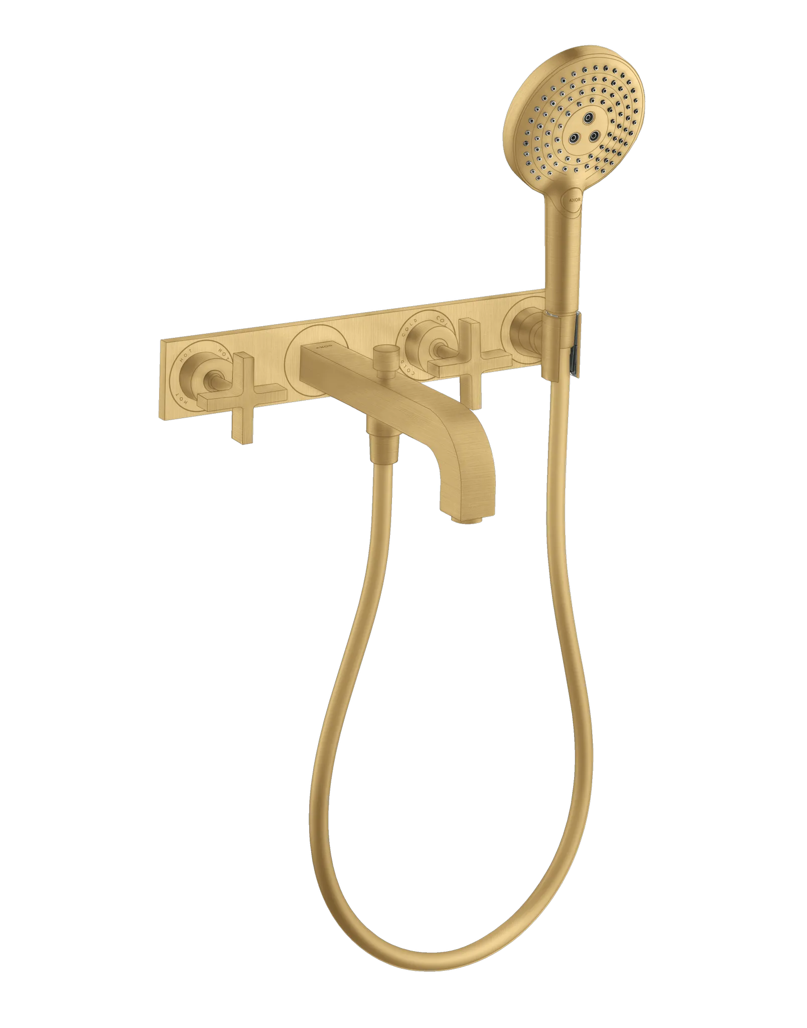 Hansgrohe AXOR Citterio 3-Loch Wannenarmatur Brushed Gold Optic, Ausladung 222 mm, Wandmontage