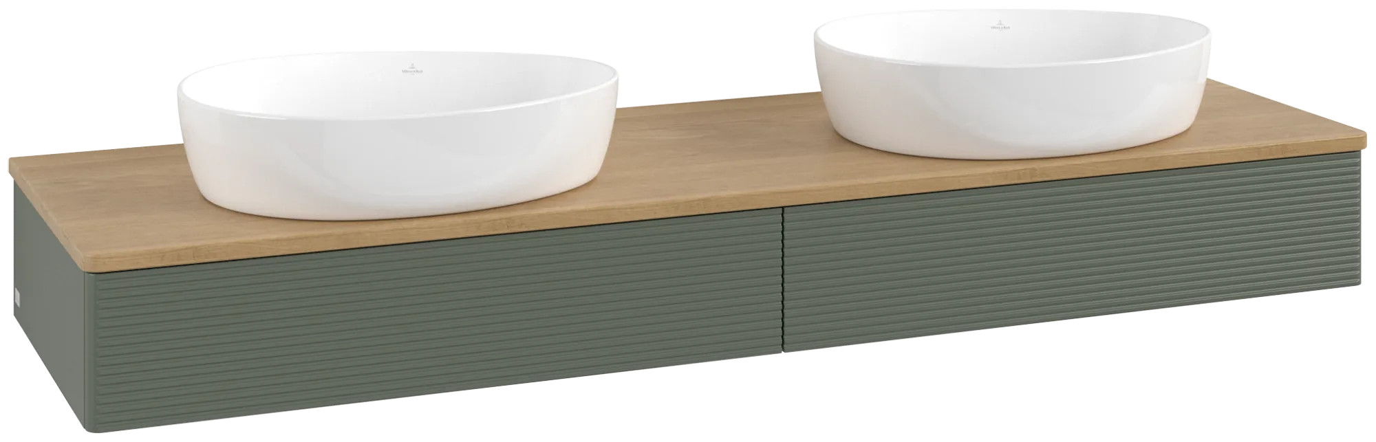 Villeroy & Boch Antao Waschbeckenunterschrank L17_1, 1600x190x500mm, Leaf Green Matt Lacquer / Honey Oak