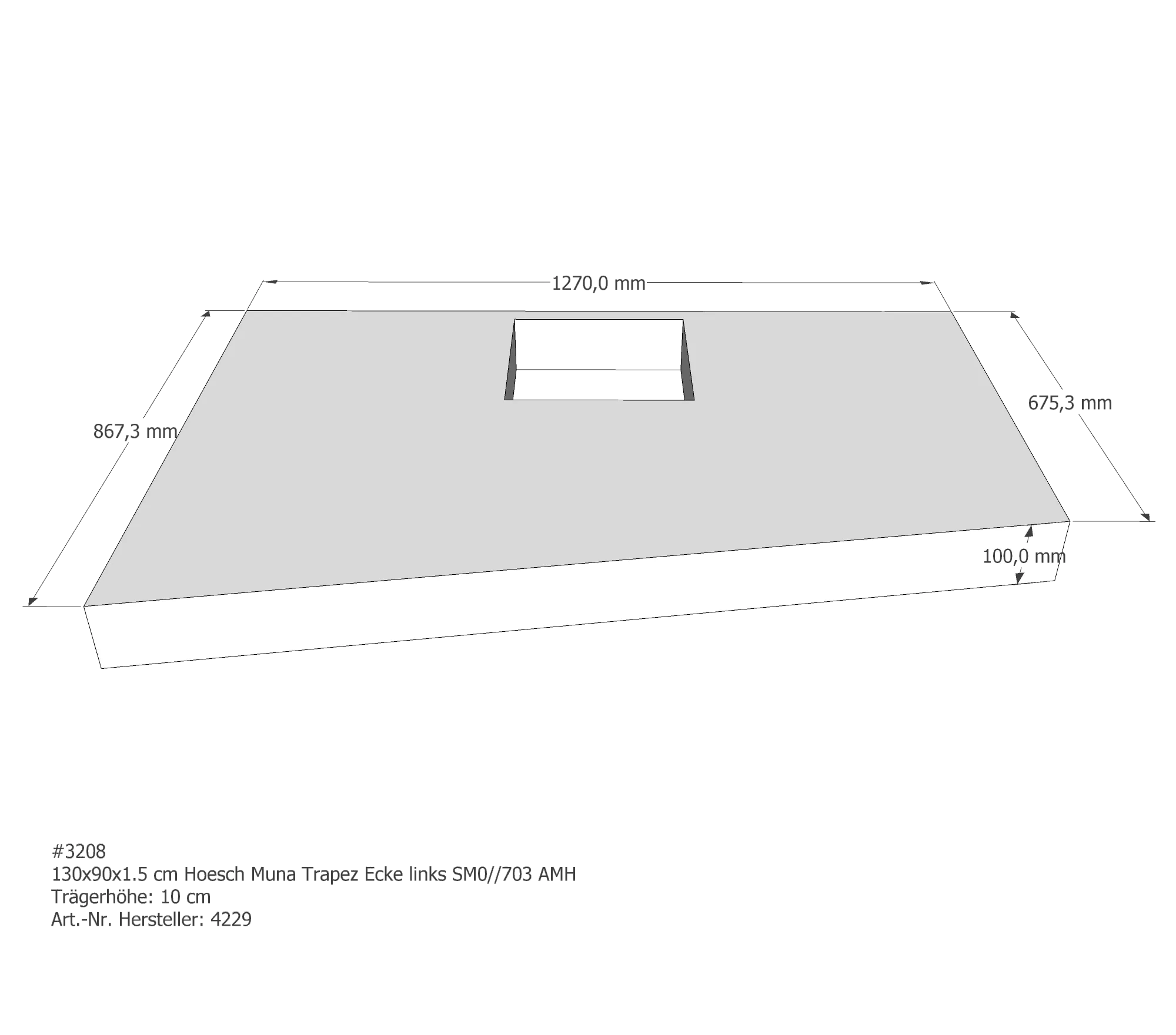 Duschwannenträger passend für Hoesch Muna links 130 × 90 × 1,5 cm Duschwannenträger passend für Hoesch Muna links 130 × 90 × 1,5 cm