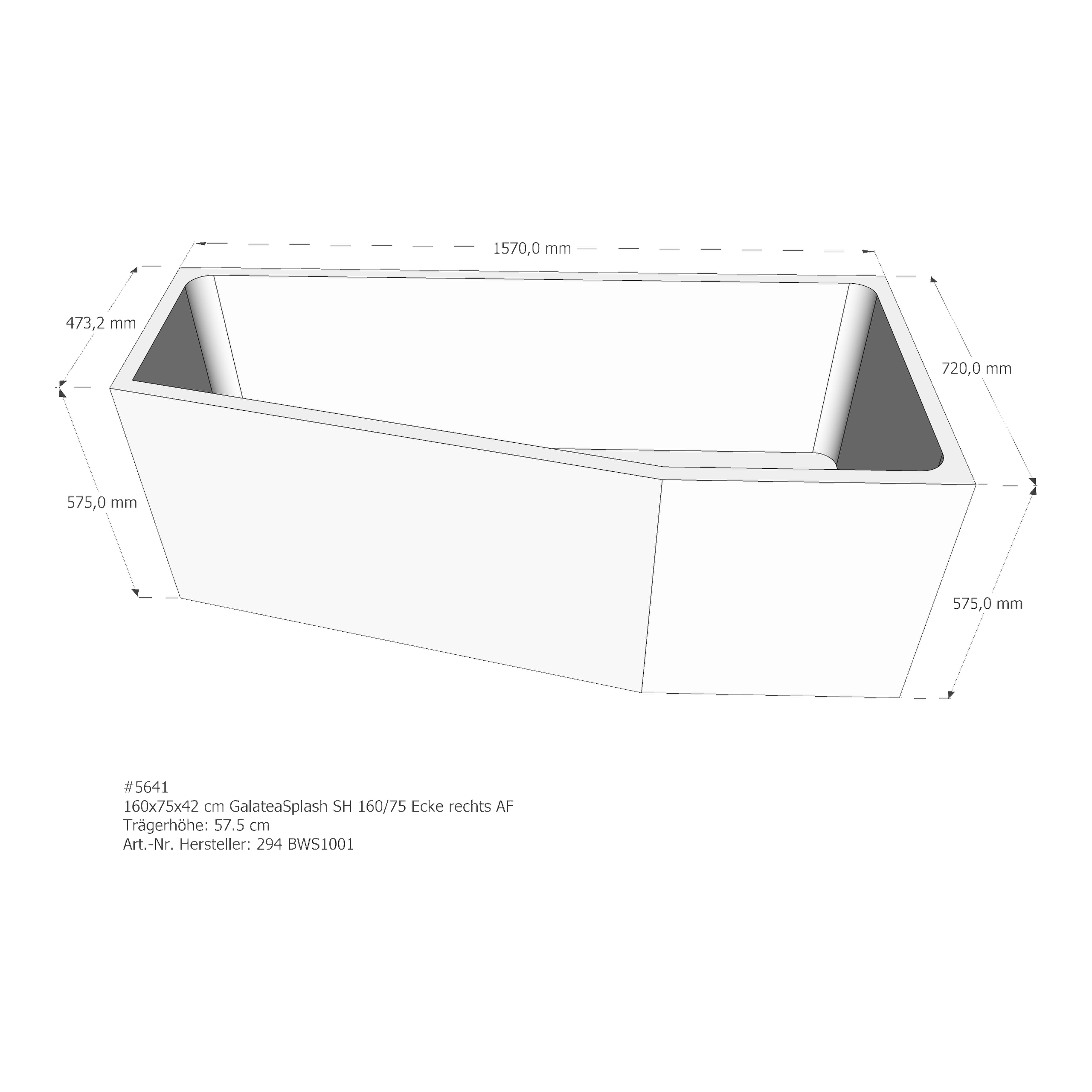 Badewannenträger für Galatea-Splash SH 160/75 Ecke rechts 160 × 75 × 42 cm