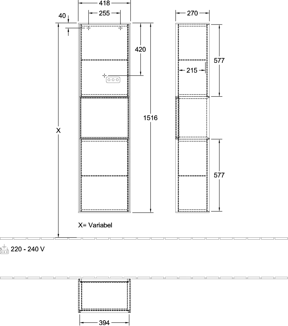 Villeroy & Boch Hochschrank „Finion“ 41,8 × 151,6 cm 2 Türen, Anschlag: rechts, inkl. Beleuchtung Anschlag rechts