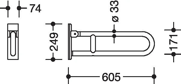HEWI Mobiler Stützklappgriff, Edelstahl, drehbar, 600 mm Ausladung HEWI Mobiler Stützklappgriff, Edelstahl, drehbar, 600 mm Ausladung