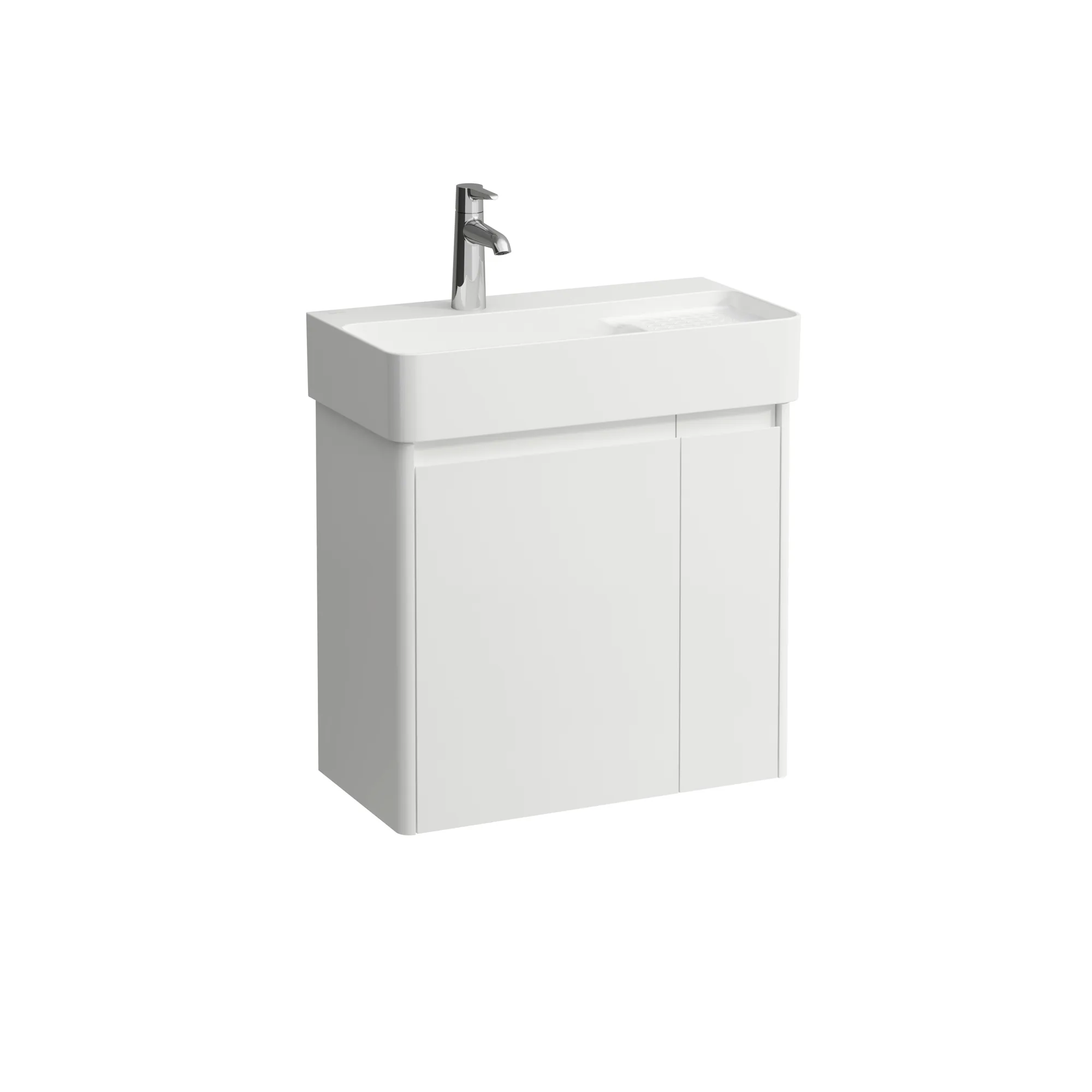 Waschtischunterbau BASE 2.0 für VAL 294x572x515 2 Türen mit Griffmulde links für Waschtisch H815285 weiß matt Waschtischunterbau BASE 2.0 für VAL 294x572x515 2 Türen mit Griffmulde links für Waschtisch H815285 weiß matt