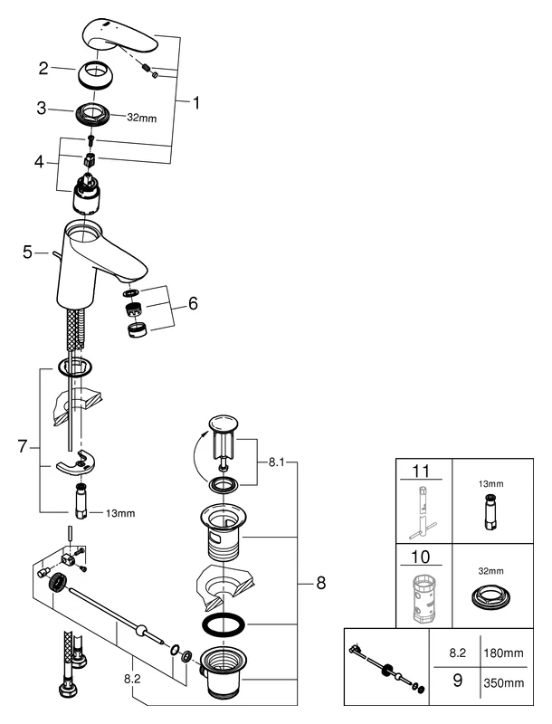 Einhand-Waschtischbatterie Eurostyle 23709_3, S-Size, Einlochmontage, geschlossener Metall-Hebelgriff, Energie-Spar-Funktion Mittelstellung kalt, Zugstangen-Ablaufgarnitur 1 1/4'', chrom