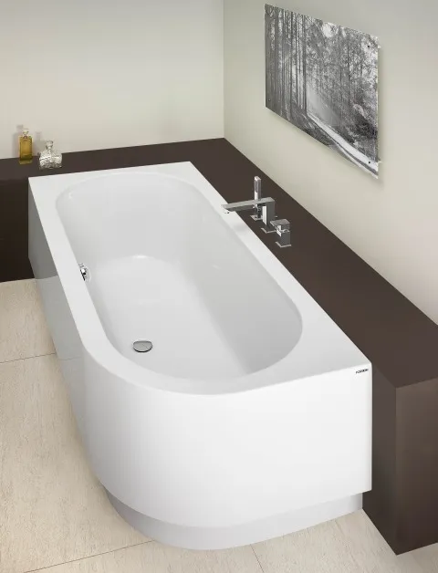 Hoesch Badewanne „Happy D.“ eck, asymmetrisch 180 × 80 cm, links, ohne Schürze in Weiß