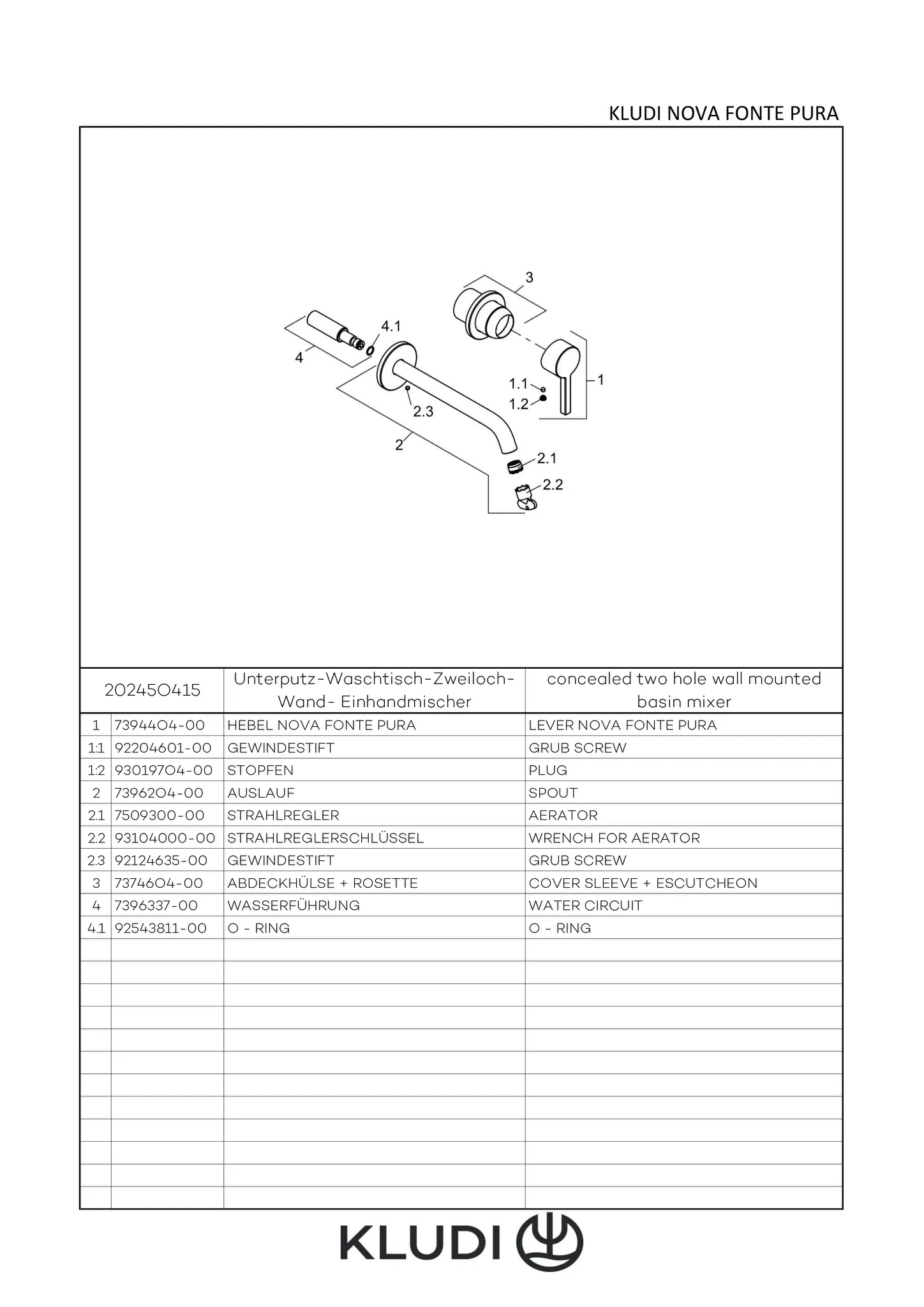NOVA FONTE Pura WT-Wand-EHM 220 ohne Ablaufgarnitur chrom