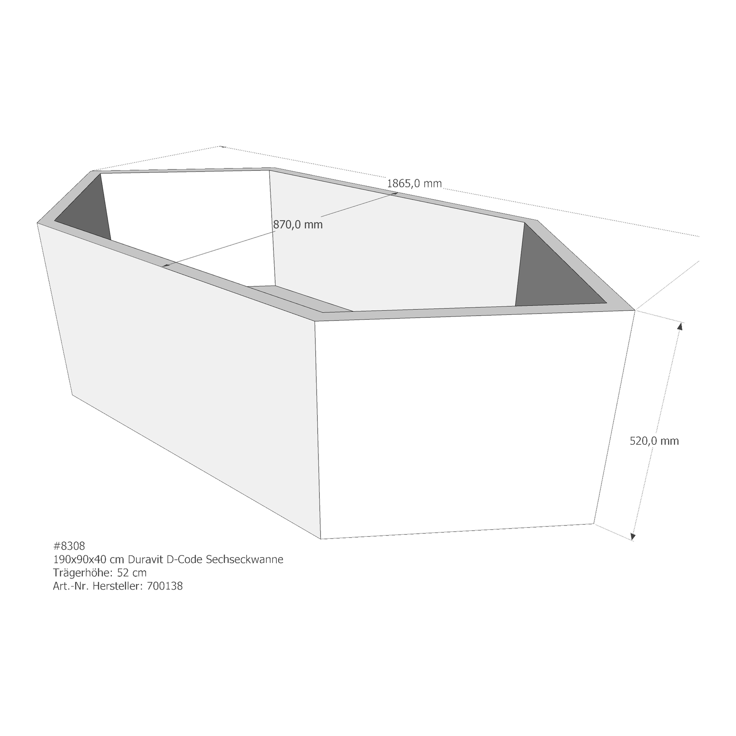 Badewannenträger für Duravit D-Code 190 × 90 × 40 cm