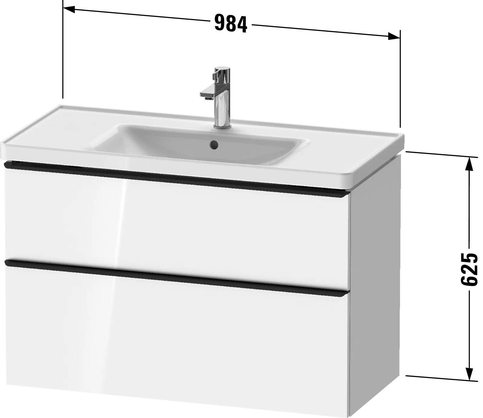 Duravit Waschtischunterschrank wandhängend „D-Neo“ 98,4 × 62,5 × 45,2 cm in Weiß Hochglanz