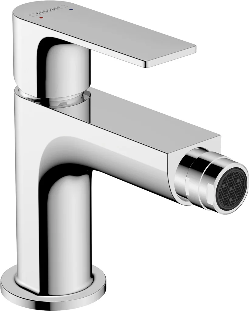 Hansgrohe Bidetmischer Rebris E, Chrom, Einhebel-Bedienung, Zugstangen-Ablaufgarnitur, Auslaufhöhe 89 mm, Normalstrahl, max. Durchfluss 5 l/min, Keramikmischsystem, einstellbare Temperaturbegrenzung, für Durchlauferhitzer geeignet
