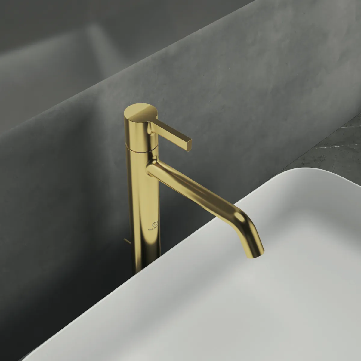 Waschtischarmatur Joy, mit verlängertem Sockel, mit Ablaufgarnitur, Ausladung 170mm, Brushed Gold Waschtischarmatur Joy, mit verlängertem Sockel, mit Ablaufgarnitur, Ausladung 170mm, Brushed Gold