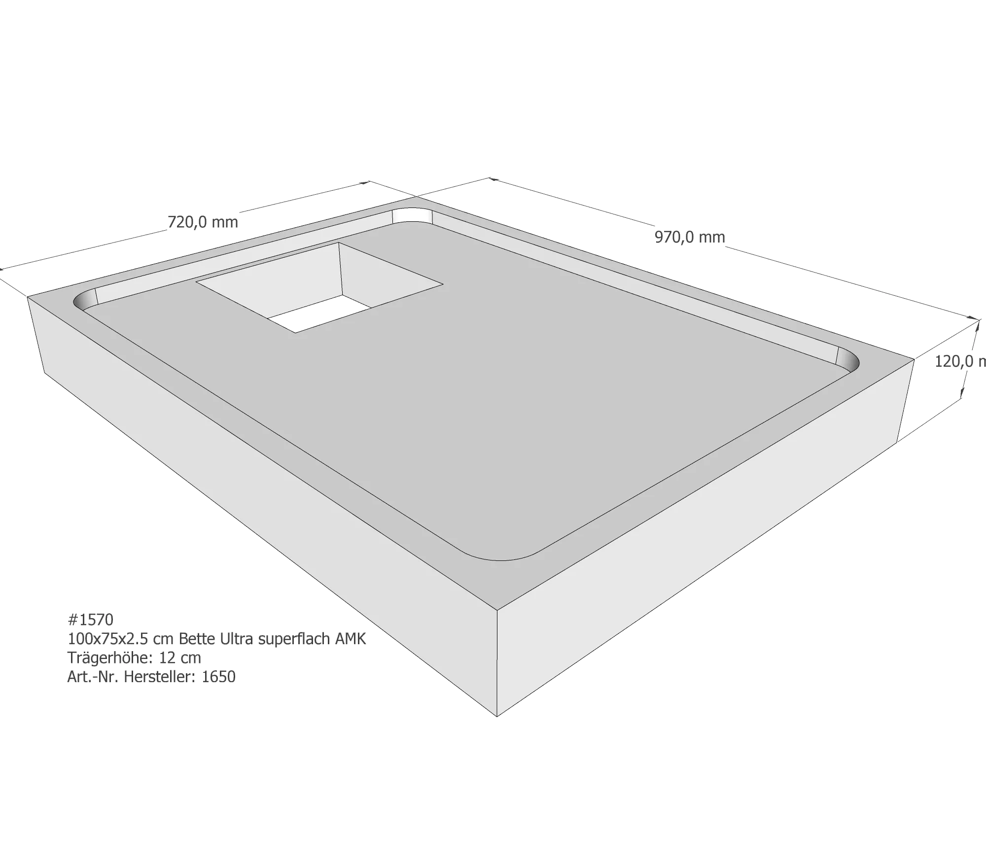 Duschwannenträger für Bette Ultra (superflach) 100 × 75 × 2,5 cm Breite: 75 cm / Länge: 100 cm Duschwannenträger für Bette Ultra (superflach) 100 × 75 × 2,5 cm Breite: 75 cm / Länge: 100 cm