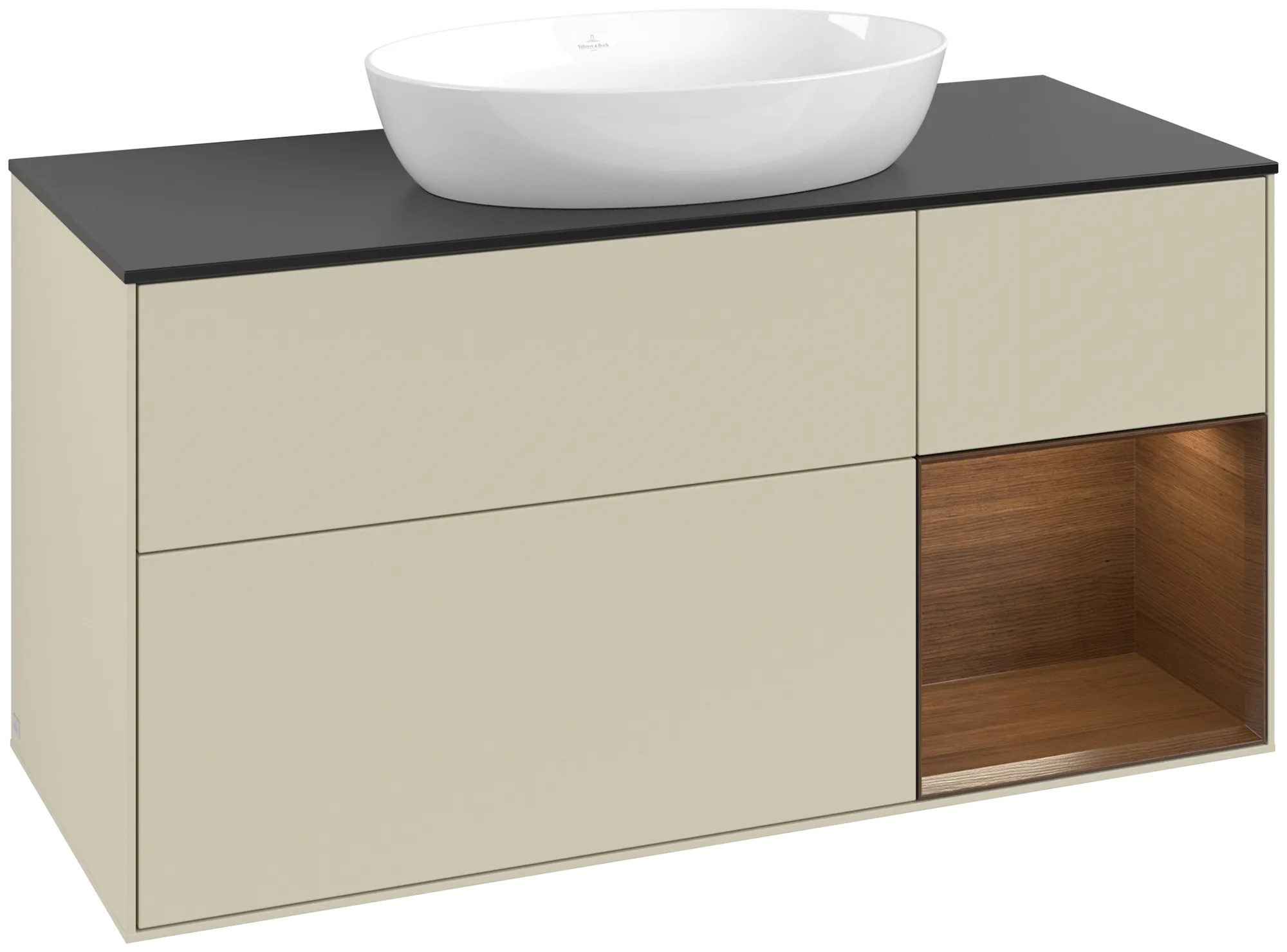 Villeroy & Boch Finion Waschbeckenunterschrank GA7 1200x603x501mm Silk Grey Matt Lacquer / Walnut Veneer / Glass Black Matt