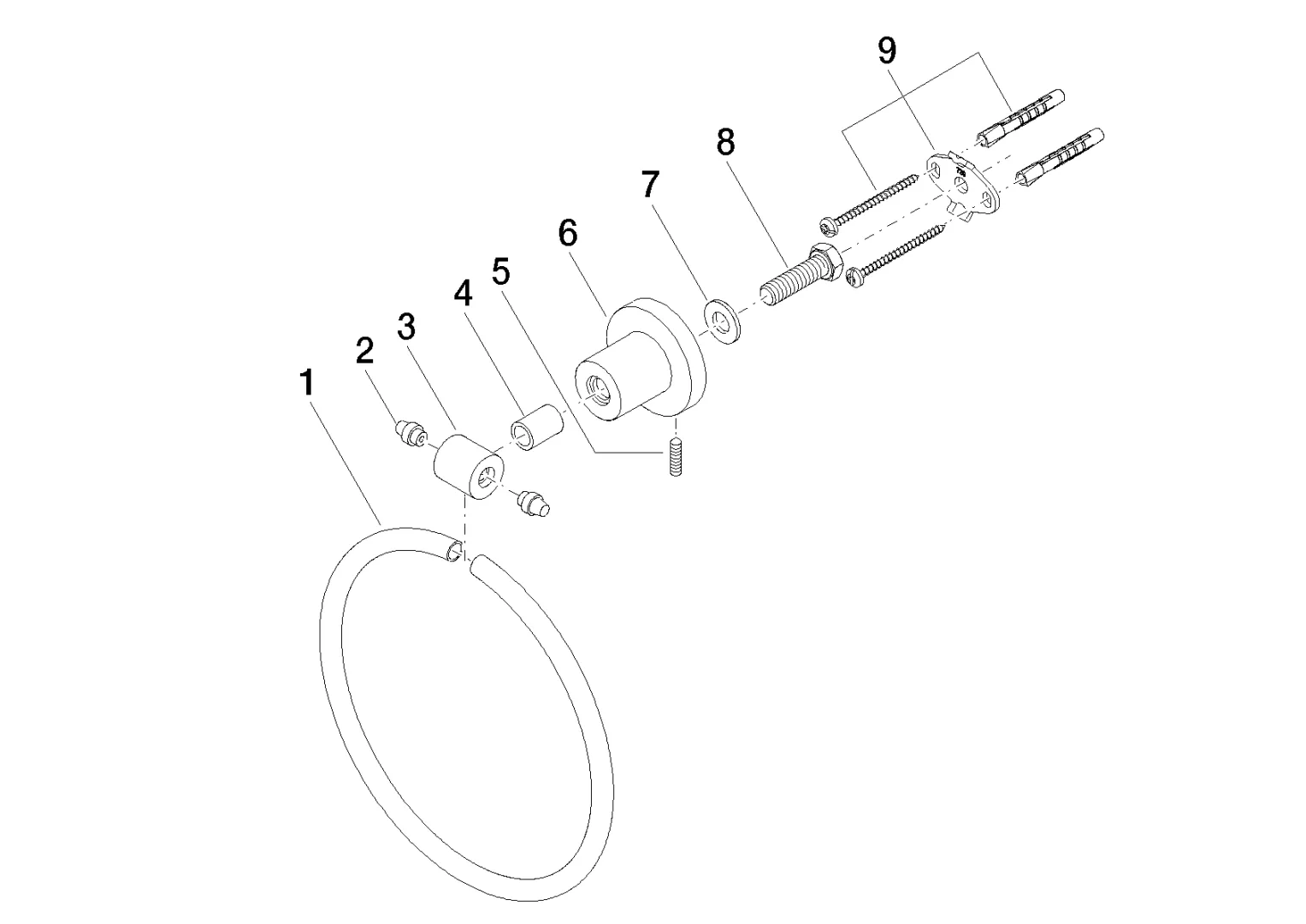 Dornbracht Handtuchring TARA Platin, rund, Breite 185 mm, Rosette Ø 55 mm, Ausladung 80 mm