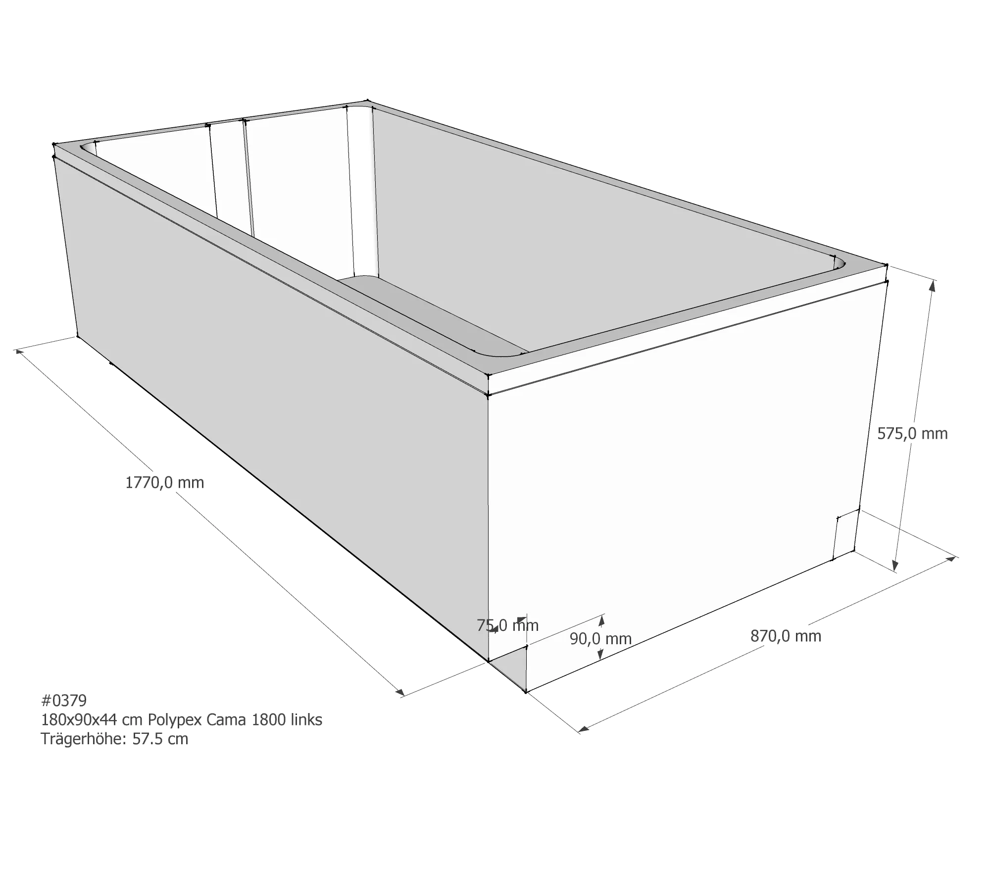 Badewannenträger für Polypex Cama 1800 links links 180 × 90 × 44 cm Badewannenträger für Polypex Cama 1800 links links 180 × 90 × 44 cm