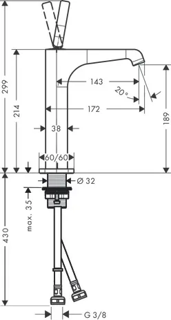 Waschtischmischer 190 Axor Citterio E Highriser ohne Zugstange chrom