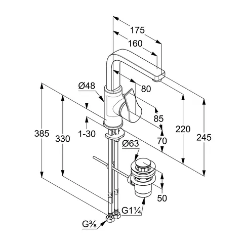 Kludi ZENTA SL Waschtisch-EHM schwenkbar mit seitl.Betätig., m.Ablg. chrom Kludi ZENTA SL Waschtisch-EHM schwenkbar mit seitl.Betätig., m.Ablg. chrom