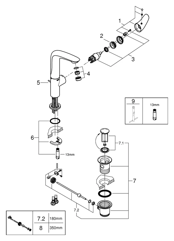 Einhand-Waschtischbatterie Eurostyle 23718_3, L-Size, Einlochmontage, Zugstangen-Ablaufgarnitur 1 1/4'', geschlossener Metall-Hebelgriff, chrom