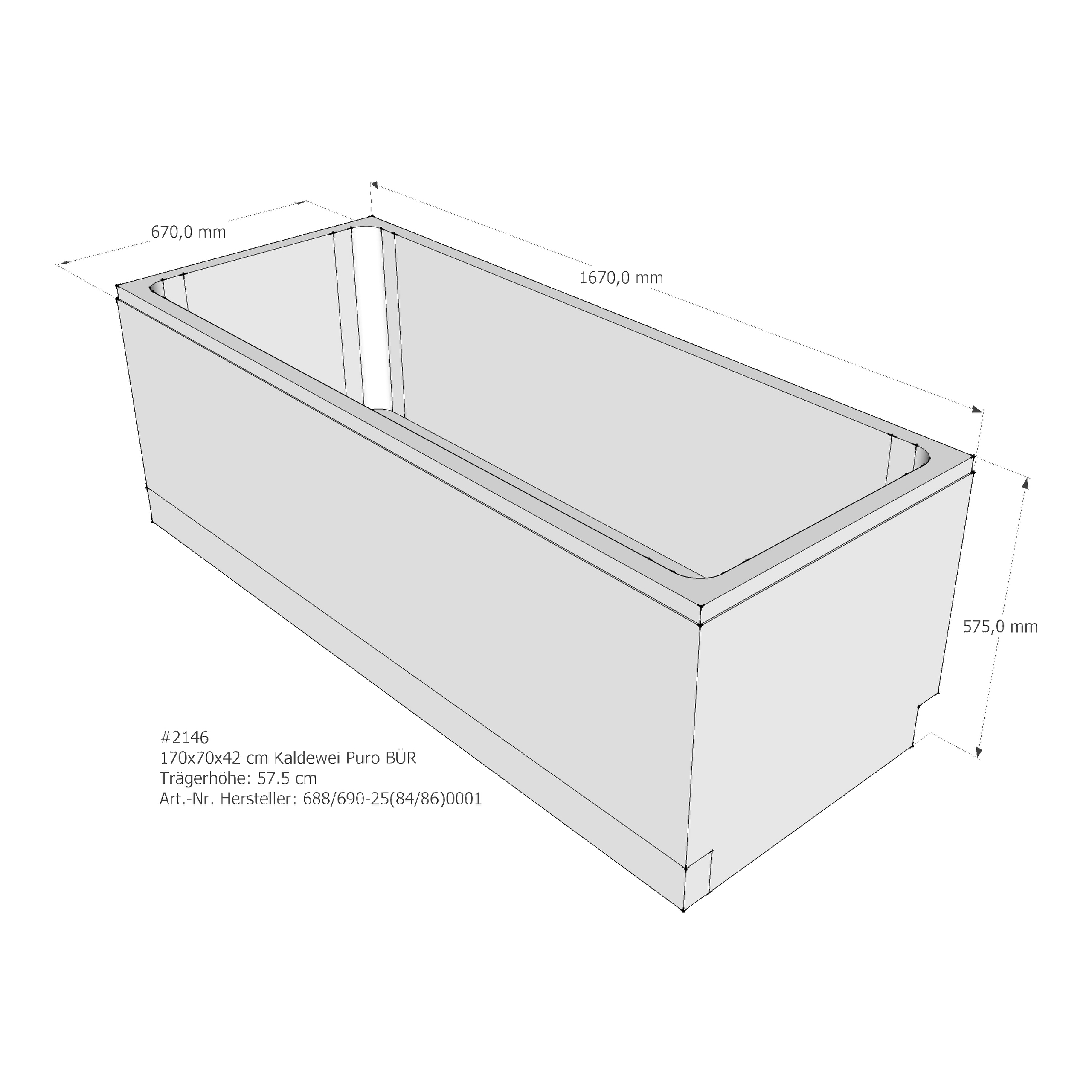 Badewannenträger für Kaldewei Puro 170 × 70 × 42 cm Ab- und Überlaufposition: vorn / Breite: 70 cm / Länge: 170 cm Badewannenträger für Kaldewei Puro 170 × 70 × 42 cm Ab- und Überlaufposition: vorn / Breite: 70 cm / Länge: 170 cm