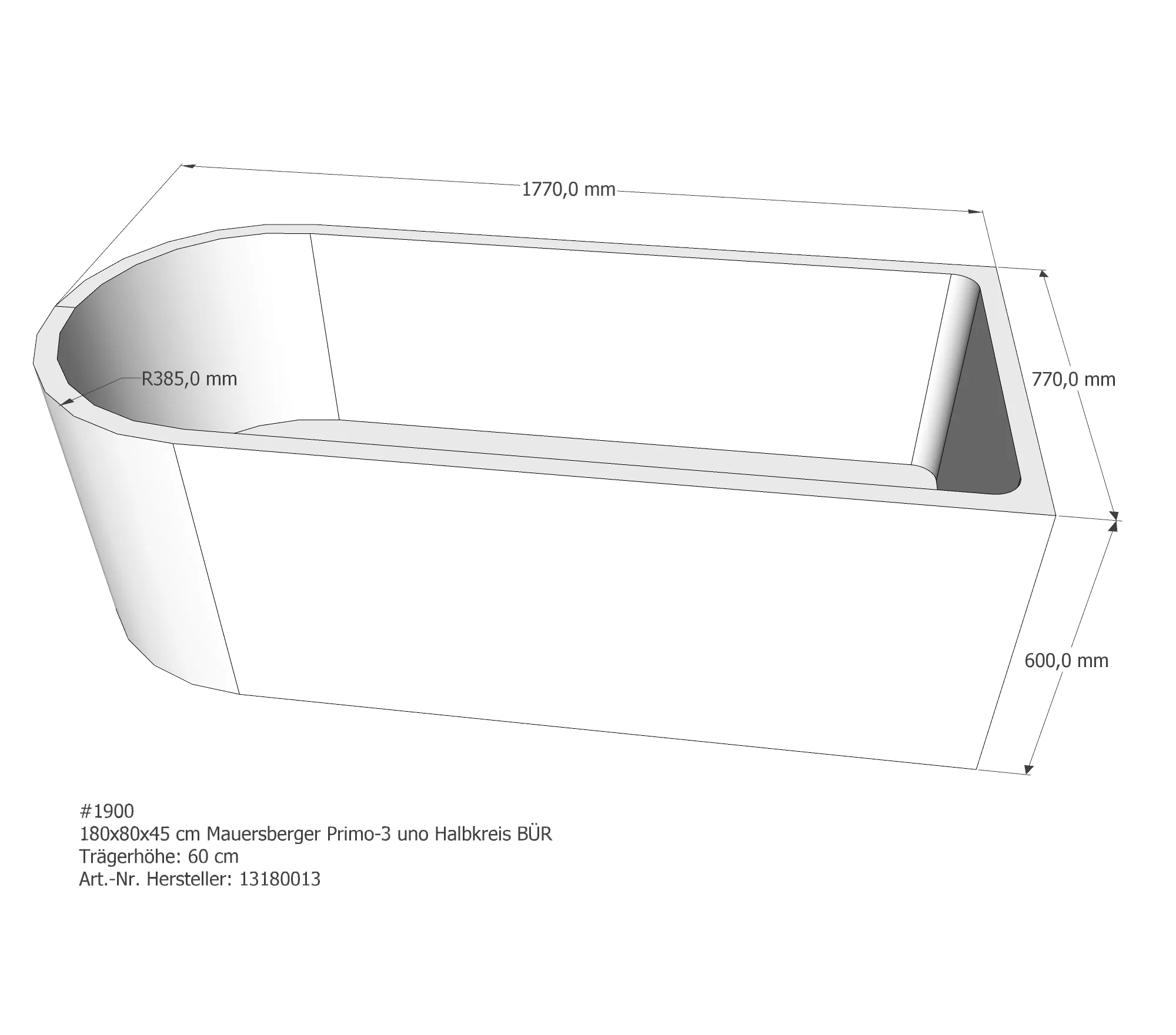 Badewannenträger für Mauersberger Primo 3 uno 180 × 80 × 45 cm Badewannenträger für Mauersberger Primo 3 uno 180 × 80 × 45 cm