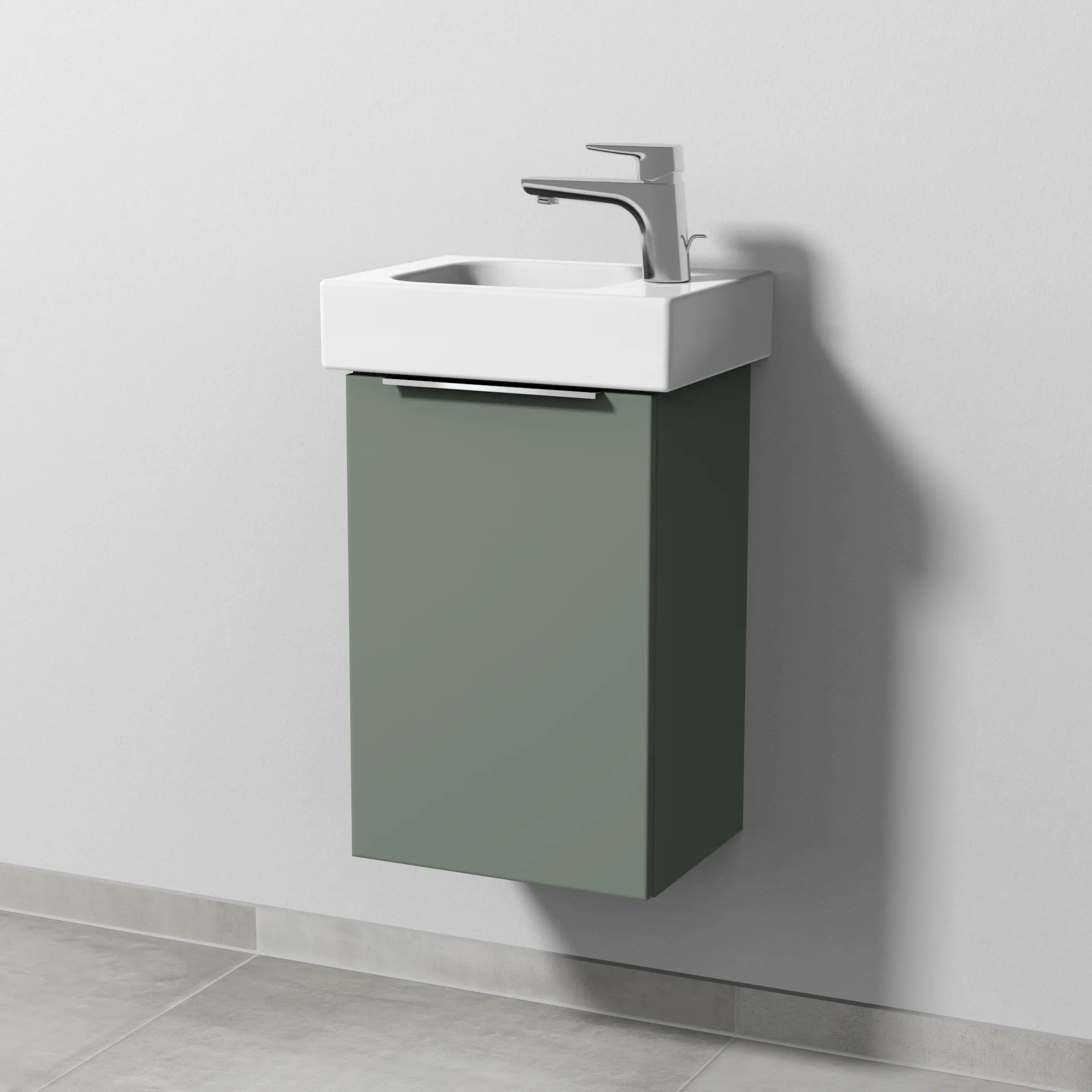 Sanipa Waschtischunterschrank „3way“ passend zu Keramik-Waschtische iCon von Geberit 335 × 523 × 267 mm in Soft-Green, Anschlag links