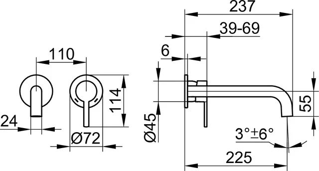 Plan blue Einhebel-Waschtischmischer UP für Wandmontage Ausladung 225 mm verchromt