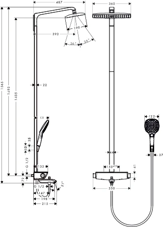 Showerpipe Raindance Select chr.m.KB Raindance E Air 1jet 360mm Wanne