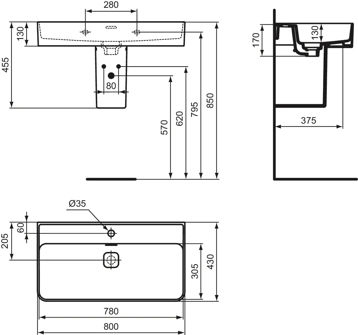 Waschbecken „StradaII“ 80 × 43 × 17 cm, Hahnlochposition mittig Waschbecken „StradaII“ 80 × 43 × 17 cm, Hahnlochposition mittig
