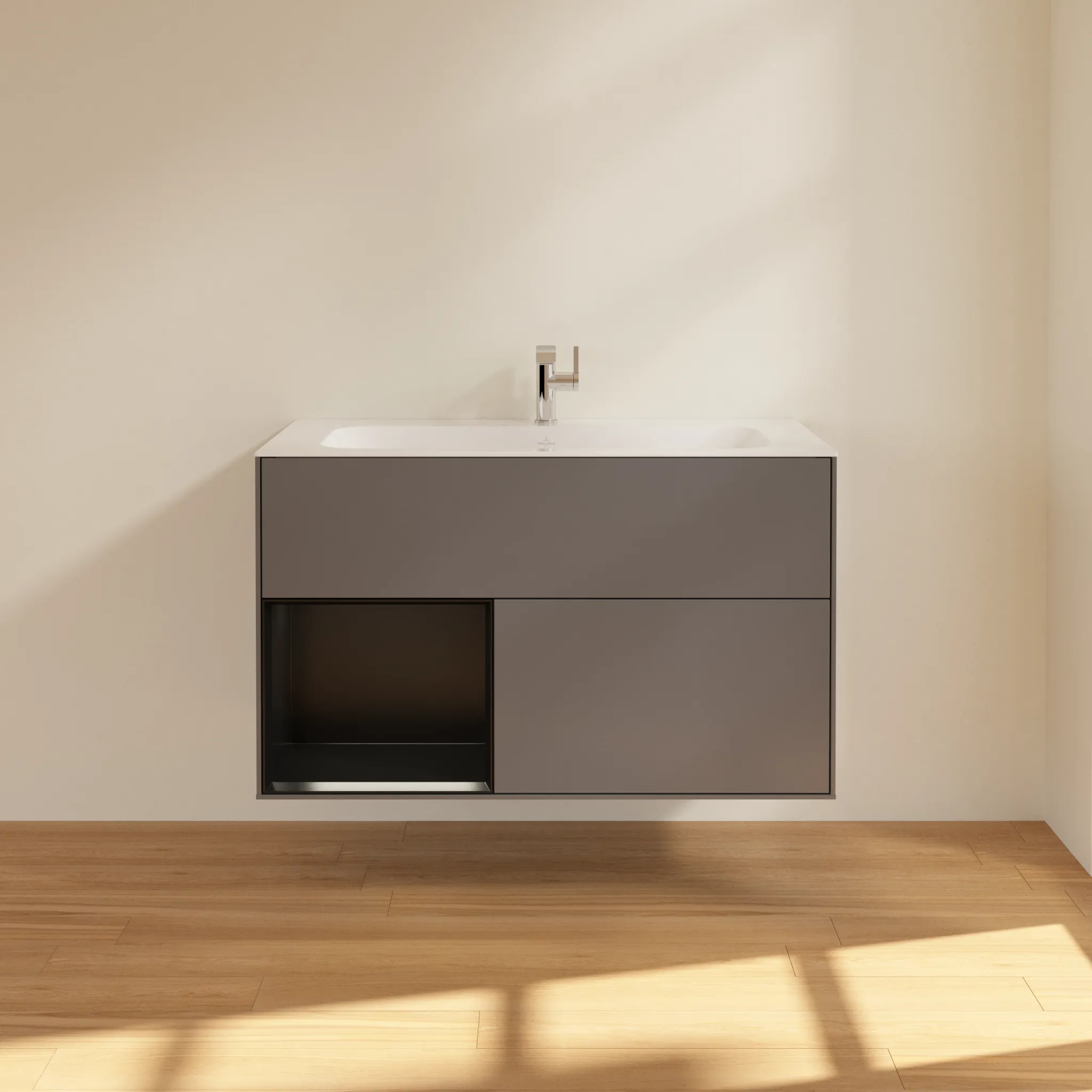 Villeroy & Boch Waschbeckenunterschrank Finion F03, Anthracite Matt Lacquer, 996x591x498 mm, mit Beleuchtung und Push-to-open Funktion