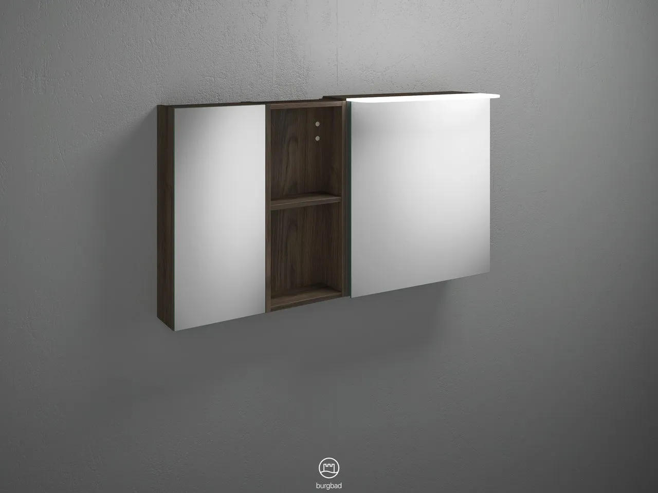 Burgbad Spiegelschrank Badu SFTX120, 310x1200x665 mm, 2 beidseitig verspiegelte Türen, LED-Aufsatzleuchte 4200 K, Schalter-Steckdosenelement Burgbad Spiegelschrank Badu SFTX120, 310x1200x665 mm, 2 beidseitig verspiegelte Türen, LED-Aufsatzleuchte 4200 K, Schalter-Steckdosenelement