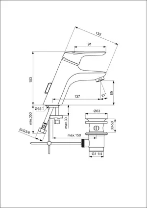 Waschtischarmatur Ceramix, mit Ablaufgarnitur, Ausladung 137mm, Chrom