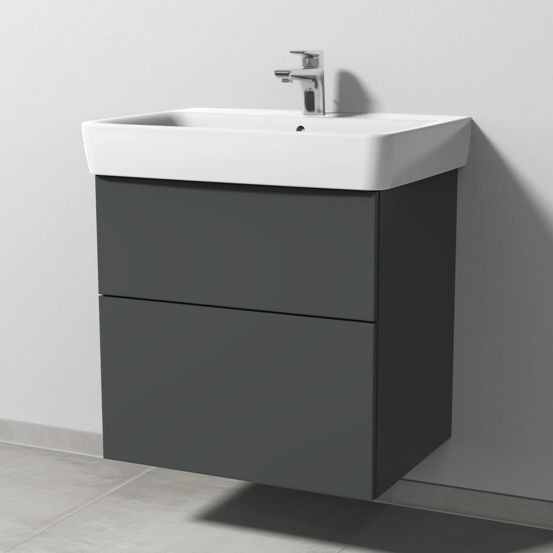 Sanipa Waschtischunterschrank „3way“ passend zu Keramik-Waschtische Renova Plan von Geberit 590 × 588 × 407 mm in Anthrazit (matt), Becken mittig