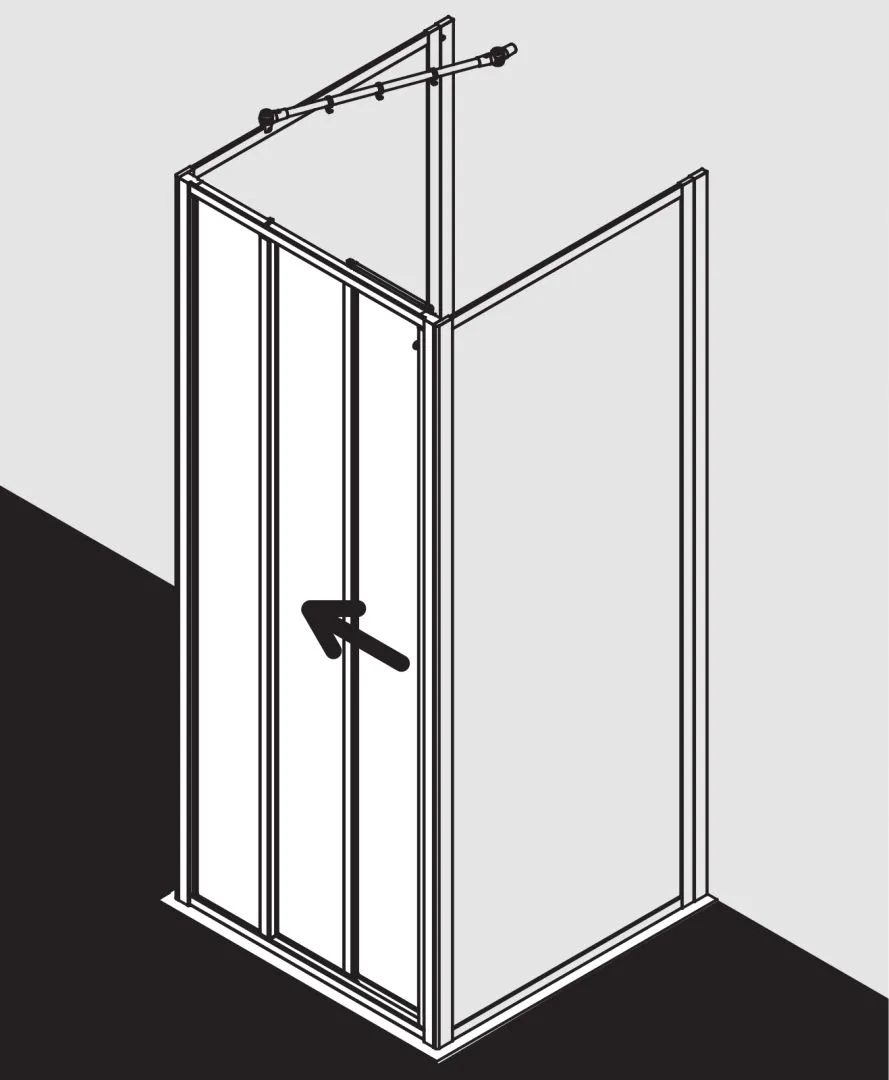 Kermi Duschtür Gleittür 3-teilig mit Festfeld für Nische und Ecke „NOVA 2000“ 200 cm Glas Kerolan Fontana, Profile Silber Mattglanz