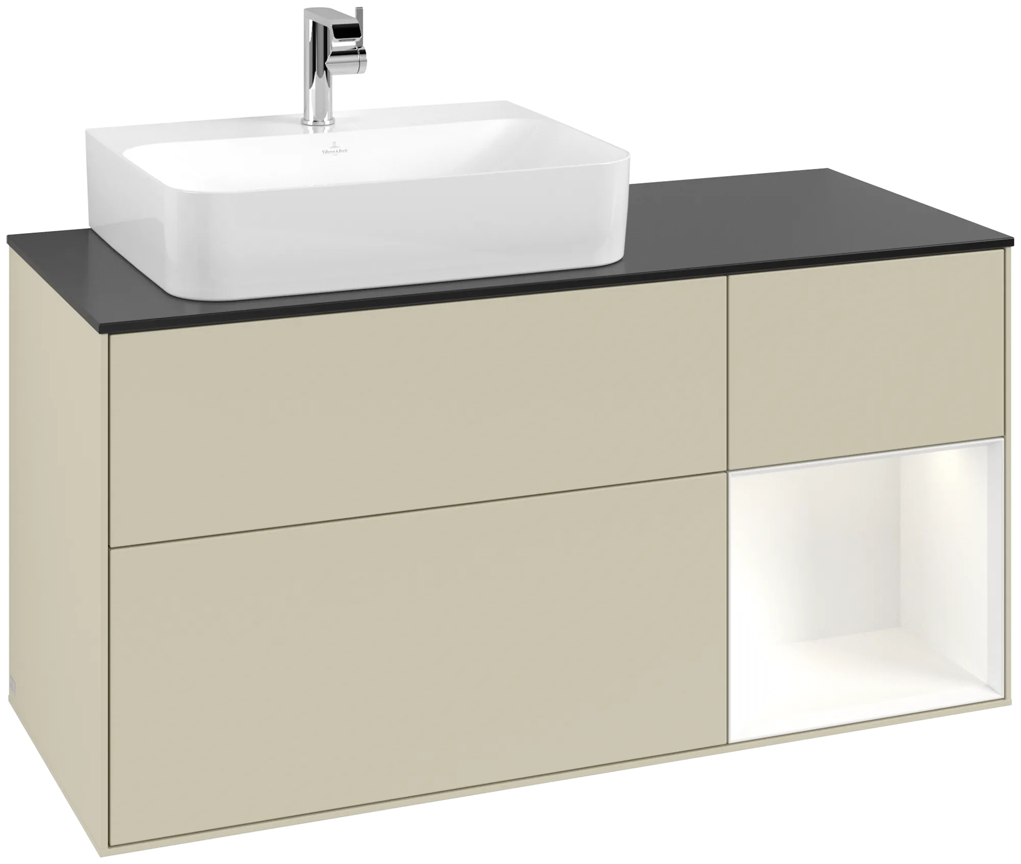 Villeroy & Boch Finion Waschbeckenunterschrank G15, 1200x603x501mm, mit Beleuchtung, 3 Auszüge, links