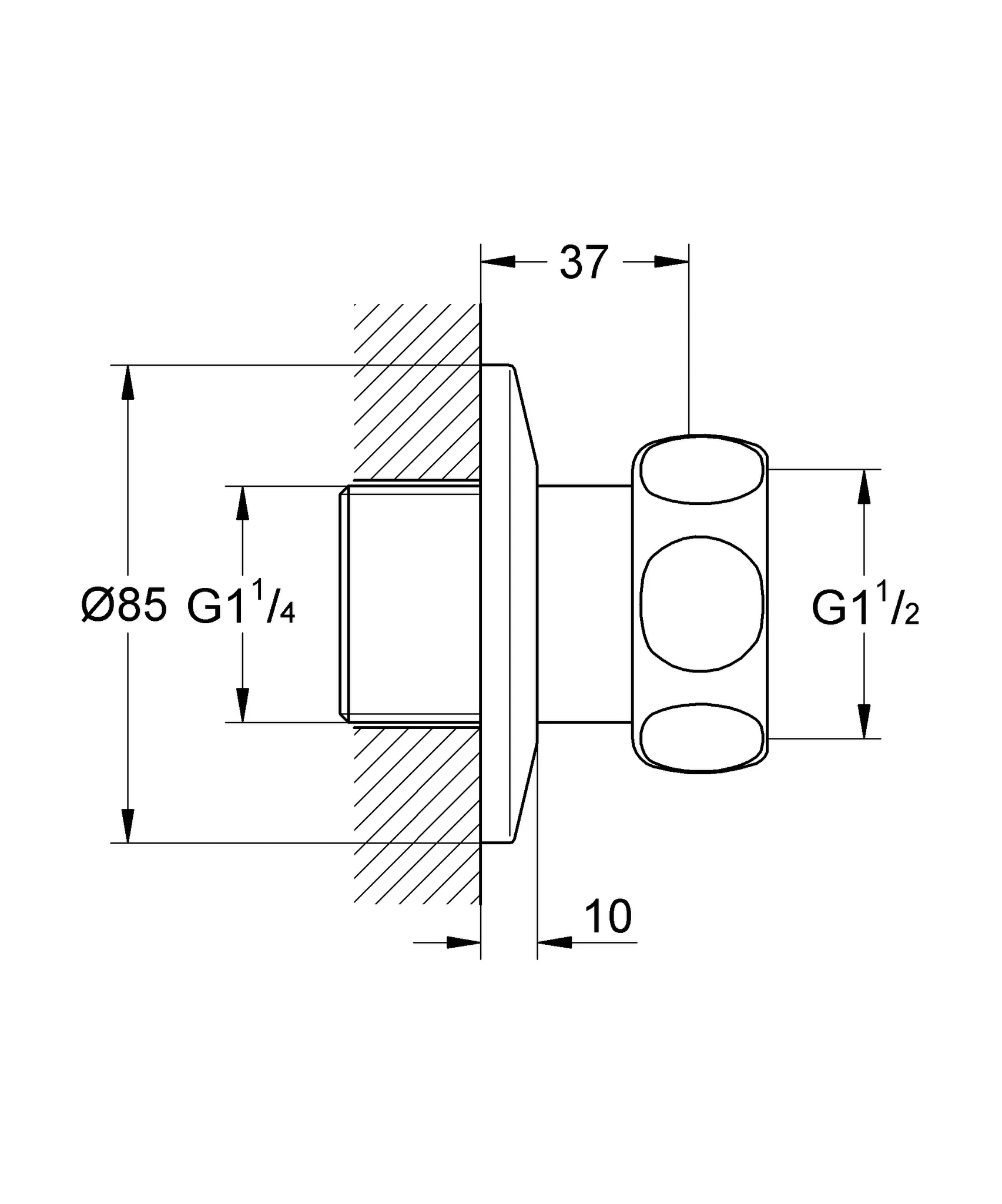 Anschluss 12420, gerade, Mutter 1 1/2'' x 1 1/4'' Außengewinde, für Grohtherm XL DN 32, 2 Stück, chrom Anschluss 12420, gerade, Mutter 1 1/2'' x 1 1/4'' Außengewinde, für Grohtherm XL DN 32, 2 Stück, chrom