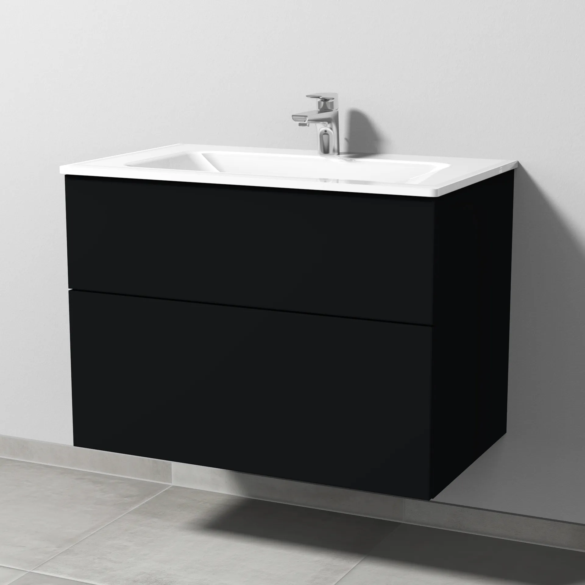 Sanipa Glas-Waschtisch-Set mit Waschtischunterschrank „3way“ 80 × 48,7 × 58,2 cm in Schwarz (matt)